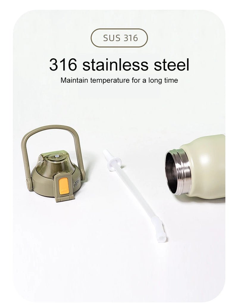 Garrafa térmica à vácuo de grande capacidade com tampa canudo e alça, aço inoxidável de ótima qualidade, 1300-1700mL